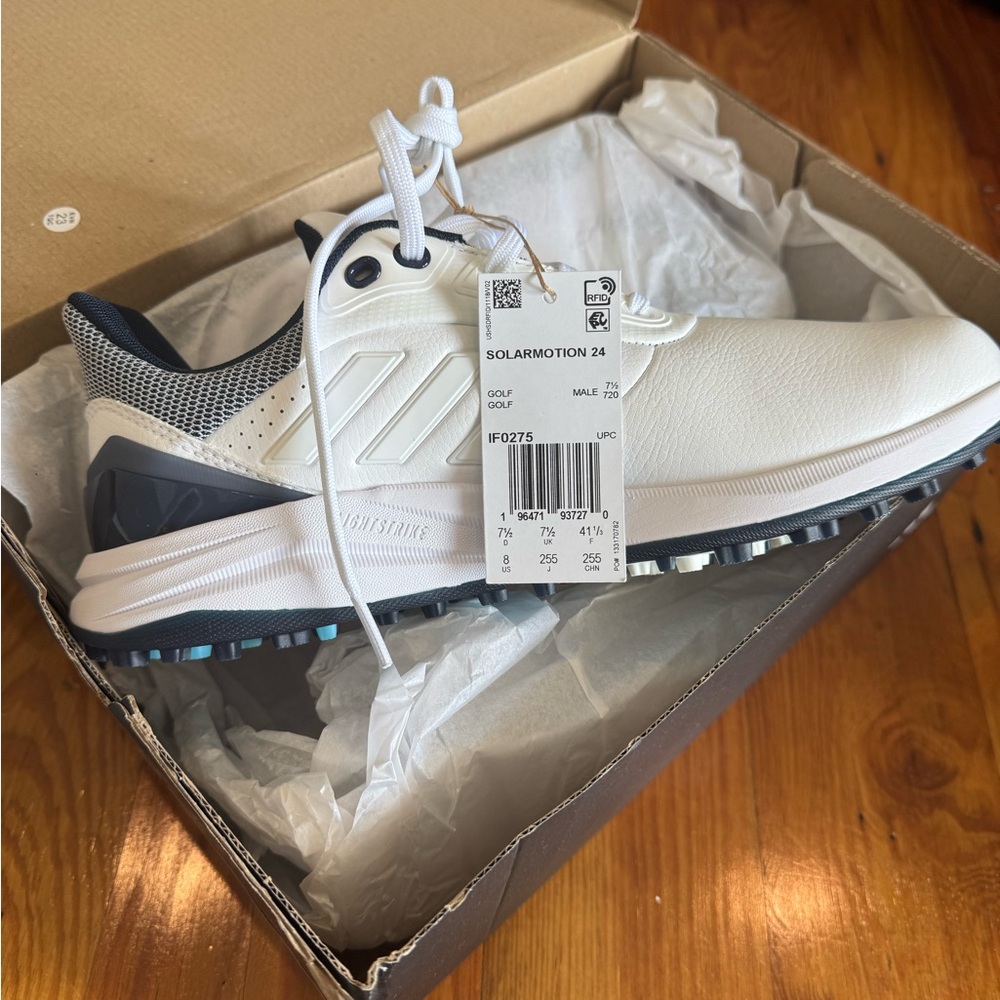 adidas Men's Solarmotion Spikeless Lighstrike 24 Golf Shoes White and Navy